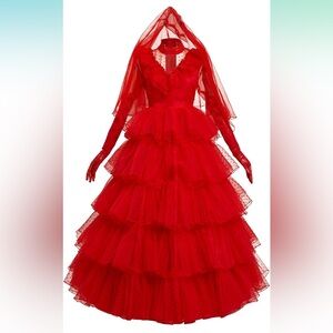 Beetlejuice Lydia Red Wedding Dress, Veil, and Gloves